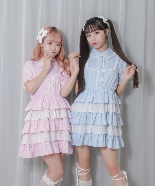 Honey Cinnamon(ハニーシナモン)の「コットンレースパステルワンピース(ワンピース・レディース・ピンク/サックスブルー・FREE)」の17枚目の写真