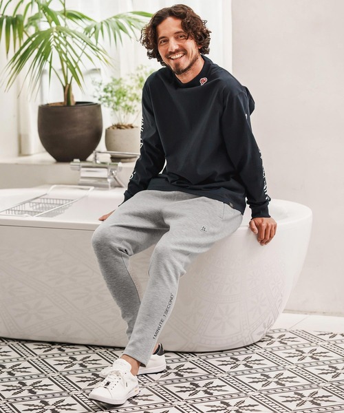 1minute 1second（ワンミニットワンセカンド）の「mp13841-cardboard knit pants with logo print イージーパンツ（その他パンツ・メンズ・ブラック/トップグレー・S/M/L/XL）」の15枚目の写真
