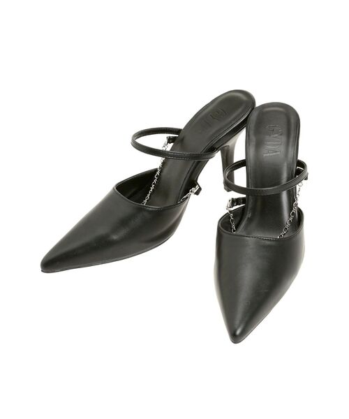 GYDA3way GDビジューMOLD チェーンストラップポインテッドミュール黒 セール】3way GDビジューMOLDチェーンストラップポインテッドミュール