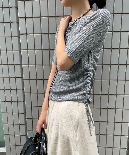 AIC.(エーアイシー)の「バックオープンシャーリングシアーリブトップス(その他トップス・レディース・チャコールグレー/オフホワイト・FREE)」の15枚目の写真