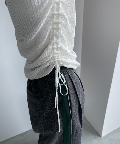 AIC.(エーアイシー)の「バックオープンシャーリングシアーリブトップス(その他トップス・レディース・チャコールグレー/オフホワイト・FREE)」の8枚目の写真