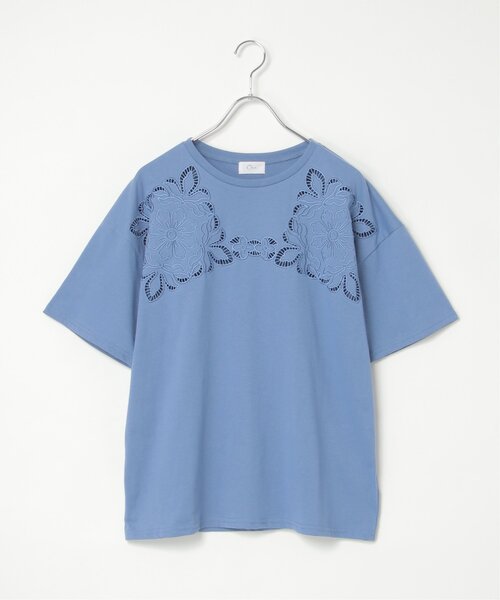 notch.(ノッチ)の「花柄カットワーク刺繍Tシャツ(Tシャツ/カットソー・レディース・ブラック/オフホワイト/ブルー・M)」の3枚目の写真