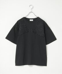 花柄カットワーク刺繍Tシャツ