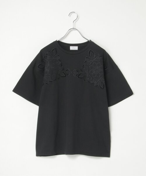 notch.(ノッチ)の「花柄カットワーク刺繍Tシャツ(Tシャツ/カットソー・レディース・ブラック/オフホワイト/ブルー・M)」の2枚目の写真