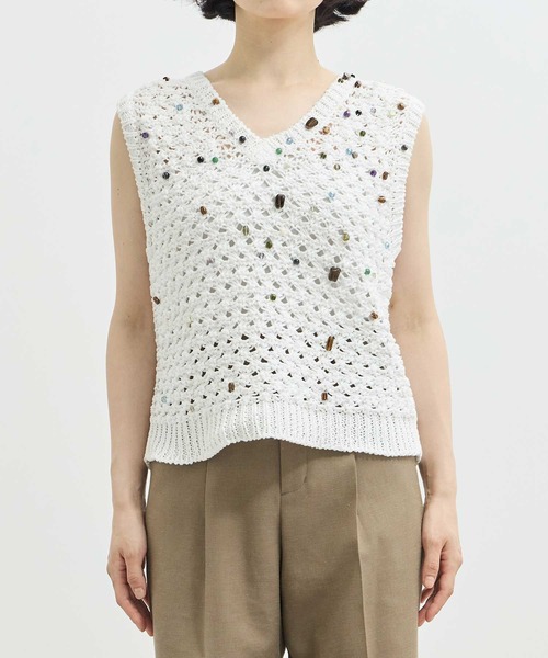 akiranaka ビーズベスト Karachi glass beads handknit vest BK | AKIRANAKA ONLINESTORE