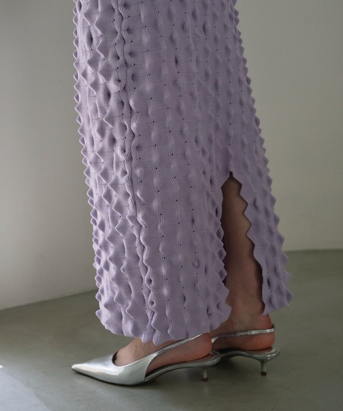 HONEY MI HONEY(ハニーミーハニー)の「spiky knit tight skirt(スカート・レディース・オフホワイト/ブラック/ラベンダー・FREE)」の6枚目の写真