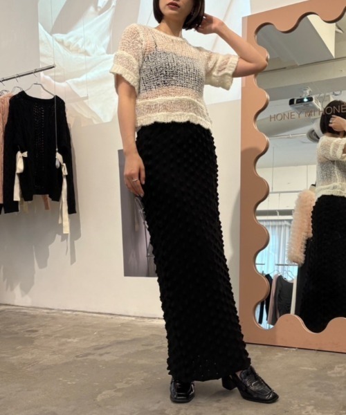 HONEY MI HONEY(ハニーミーハニー)の「spiky knit tight skirt(スカート・レディース・オフホワイト/ブラック/ラベンダー・FREE)」の15枚目の写真