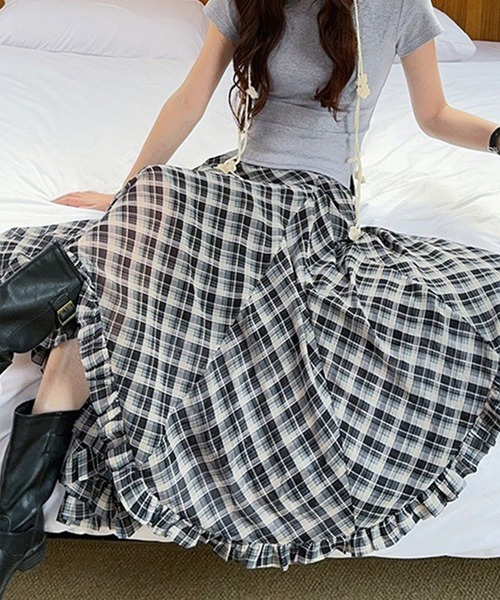 アレマンド様リクエストフリル アシンメトリー スカート チェック