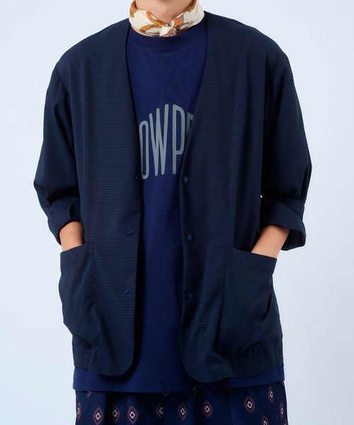 JOURNAL STANDARD relume（ジャーナルスタンダード　レリューム）の「【DRY-STUFF】エアリードッツ サッカー ノーカラージャケット（ノーカラージャケット・メンズ・ブラック/ダークブルー/ナチュラル・MEDIUM/LARGE）」の3枚目の写真