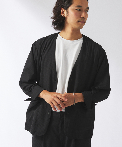 JOURNAL STANDARD relume（ジャーナルスタンダード　レリューム）の「【DRY-STUFF】エアリードッツ サッカー ノーカラージャケット（ノーカラージャケット・メンズ・ブラック/ダークブルー/ナチュラル・MEDIUM/LARGE）」の2枚目の写真