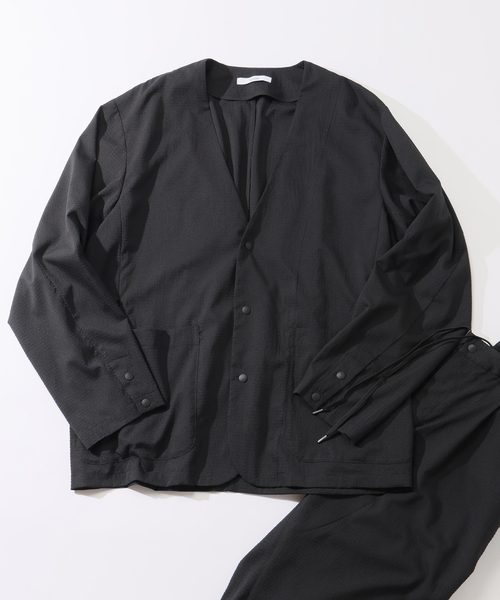 JOURNAL STANDARD relume（ジャーナルスタンダード　レリューム）の「【DRY-STUFF】エアリードッツ サッカー ノーカラージャケット（ノーカラージャケット・メンズ・ブラック/ダークブルー/ナチュラル・MEDIUM/LARGE）」の6枚目の写真