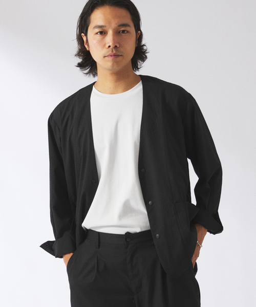 JOURNAL STANDARD relume（ジャーナルスタンダード　レリューム）の「【DRY-STUFF】エアリードッツ サッカー ノーカラージャケット（ノーカラージャケット・メンズ・ブラック/ダークブルー/ナチュラル・MEDIUM/LARGE）」の17枚目の写真