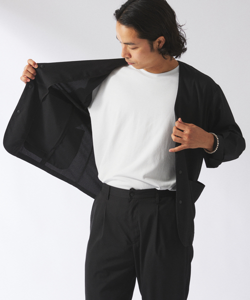 JOURNAL STANDARD relume（ジャーナルスタンダード　レリューム）の「【DRY-STUFF】エアリードッツ サッカー ノーカラージャケット（ノーカラージャケット・メンズ・ブラック/ダークブルー/ナチュラル・MEDIUM/LARGE）」の18枚目の写真