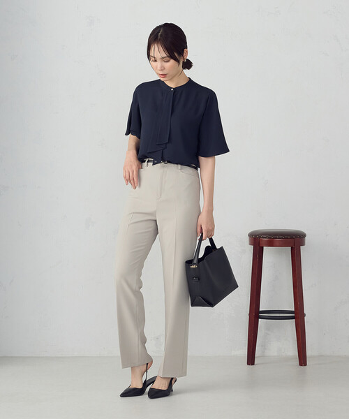 美しいベーシックパンツ】ポリエステルストレッチ セミフレア