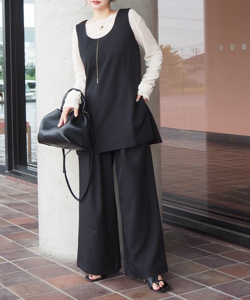 LAULEN(ローレン)の「side slit sleeveless set up /ソリッドカラーサイドスリットノースリーブセットアップ(セットアップ・レディース・アイボリー/ブラック/グリーン/ブラウン・FREE)」の1枚目の写真