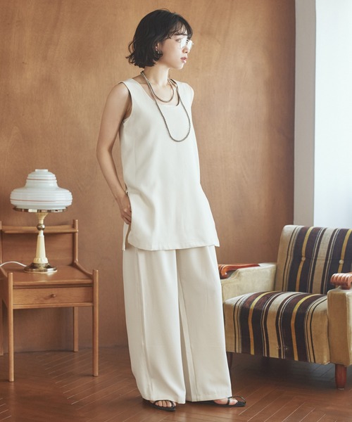 LAULEN(ローレン)の「side slit sleeveless set up /ソリッドカラーサイドスリットノースリーブセットアップ(セットアップ・レディース・アイボリー/ブラック/グリーン/ブラウン・FREE)」の5枚目の写真
