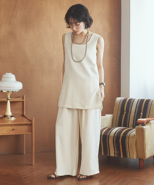 LAULEN(ローレン)の「side slit sleeveless set up /ソリッドカラーサイドスリットノースリーブセットアップ(セットアップ・レディース・アイボリー/ブラック/グリーン/ブラウン・FREE)」の6枚目の写真