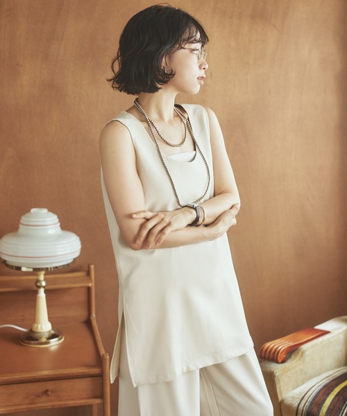 LAULEN(ローレン)の「side slit sleeveless set up /ソリッドカラーサイドスリットノースリーブセットアップ(セットアップ・レディース・アイボリー/ブラック/グリーン/ブラウン・FREE)」の8枚目の写真