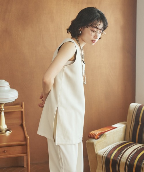 LAULEN(ローレン)の「side slit sleeveless set up /ソリッドカラーサイドスリットノースリーブセットアップ(セットアップ・レディース・アイボリー/ブラック/グリーン/ブラウン・FREE)」の9枚目の写真