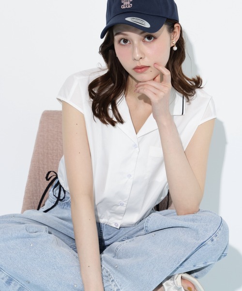 JILL by JILL STUART（ジルバイジルスチュアート）の「◇ウエストリボン開襟シャツ（シャツ/ブラウス・レディース・ホワイト/レッド系その他/ブルー系その他・FREE）」の4枚目の写真