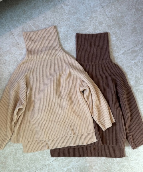 ipugo(イプゴ)の「ipugo/イプゴ ハイネックオーバーロングニット 冬服(ニット/セーター・レディース・アイボリー/ブラウン・FREE)」の10枚目の写真