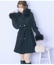 marun | ＜大きいサイズ＞衿元フェイクファーリボンベルトフレアコート　marun(その他アウター)