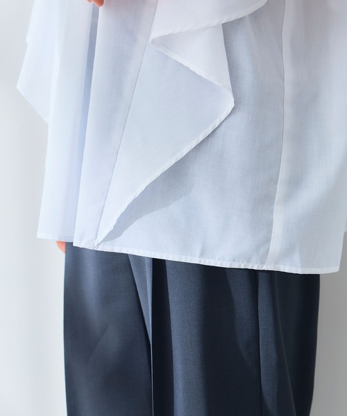 CROSS FUNCTION（クロスファンクション）の「《シワになりにくい》エブ楽 ブロードフリルスリーブブラウス【CROSS FUNCTION/クロスファンクション】（シャツ/ブラウス・レディース・オレンジ/オフホワイト・M/L/LL）」の21枚目の写真