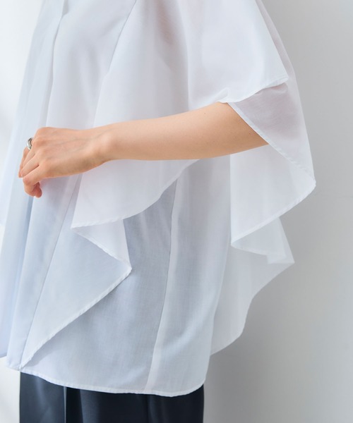 CROSS FUNCTION（クロスファンクション）の「《シワになりにくい》エブ楽 ブロードフリルスリーブブラウス【CROSS FUNCTION/クロスファンクション】（シャツ/ブラウス・レディース・オレンジ/オフホワイト・M/L/LL）」の20枚目の写真