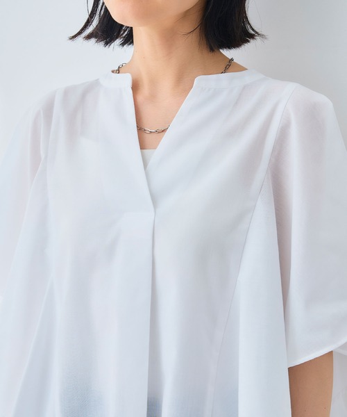 CROSS FUNCTION（クロスファンクション）の「《シワになりにくい》エブ楽 ブロードフリルスリーブブラウス【CROSS FUNCTION/クロスファンクション】（シャツ/ブラウス・レディース・オレンジ/オフホワイト・M/L/LL）」の19枚目の写真