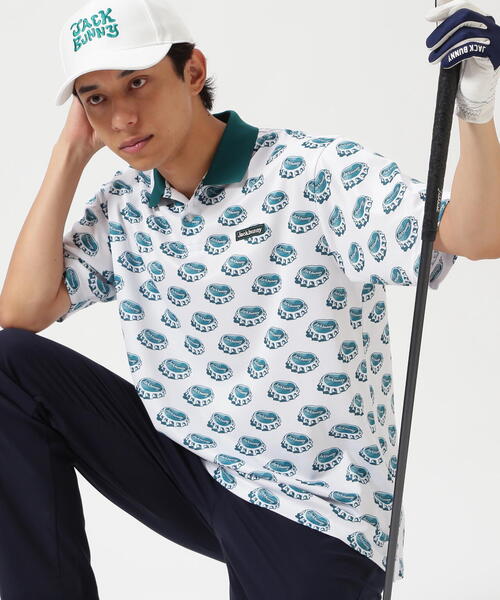 ○★新品未使用　JACK BUNNY　総柄ポロシャツ　2　ホワイト セール】【Jack Bunny!!】【CHEERSシリーズ】COOL MAX半袖ポロシャツ