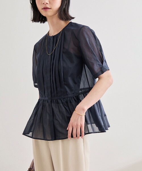 セール】【洗える】ストライプペプラムブラウス（シャツ/ブラウス