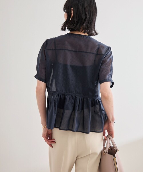 ROPE'(ロペ)の「【洗える】ストライプペプラムブラウス(シャツ/ブラウス・レディース・ネイビー/ピンク・FREE)」の3枚目の写真