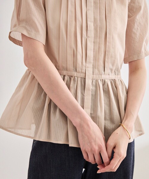 ROPE'(ロペ)の「【洗える】ストライプペプラムブラウス(シャツ/ブラウス・レディース・ネイビー/ピンク・FREE)」の7枚目の写真