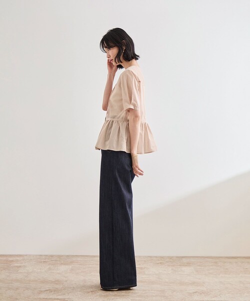 ROPE'(ロペ)の「【洗える】ストライプペプラムブラウス(シャツ/ブラウス・レディース・ネイビー/ピンク・FREE)」の9枚目の写真