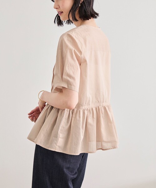 ROPE'(ロペ)の「【洗える】ストライプペプラムブラウス(シャツ/ブラウス・レディース・ネイビー/ピンク・FREE)」の13枚目の写真