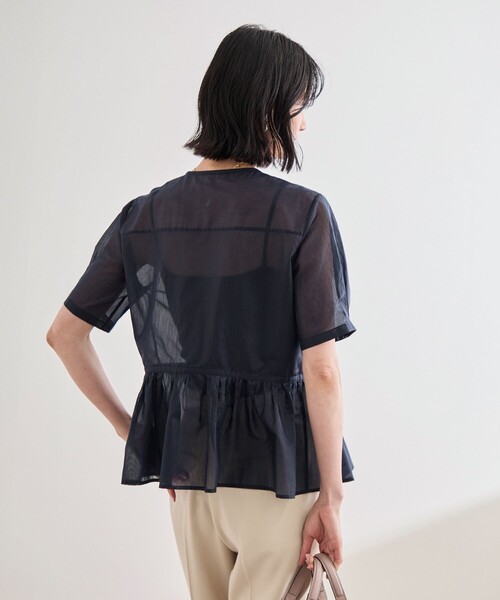 ROPE'(ロペ)の「【洗える】ストライプペプラムブラウス(シャツ/ブラウス・レディース・ネイビー/ピンク・FREE)」の14枚目の写真