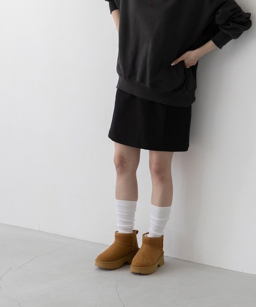 menue(メヌエ)の「厚底ヒール ショート ムートンブーツ(ブーツ・レディース・ブラック/ダークブラウン/キャメル・S/M/L/LL)」の6枚目の写真