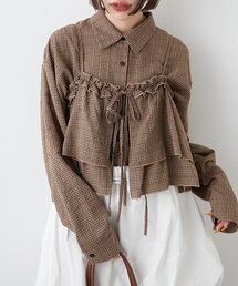 ブラウス シャツ ビスチェ × ロングスリーブシャツ（セットアイテム） レディース SHIPS ブラウス シャツ 「手洗い可能」シアー チェック ロング