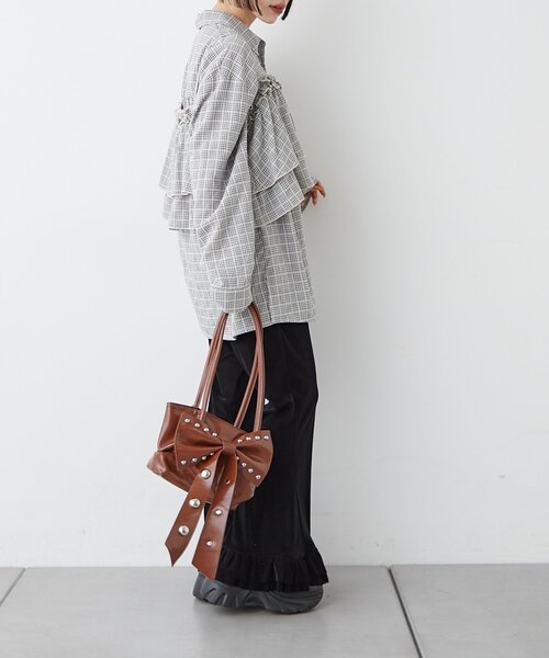 w closet（ダブルクローゼット）の「【2SETアイテム】ビスチェ付きチェックシャツ（シャツ/ブラウス・レディース・ブルー/ブラック/レッド/ブラウン・FREE）」の21枚目の写真