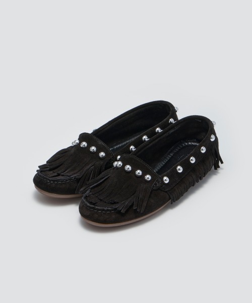 PELLICO SUNNY(ペリーコサニー)の「SACO スタッズ モカシン 1.0cm BLACK(モカシン/デッキシューズ・レディース・ブラック・35/36/37/38/39)」の1枚目の写真