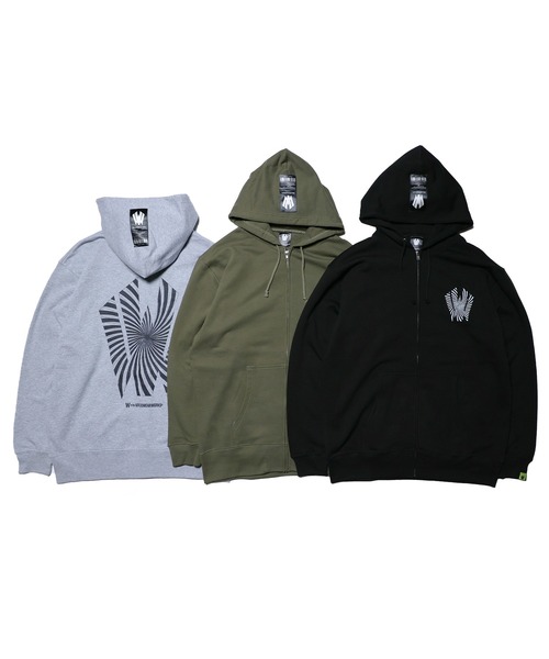 [W] by VIRGOwearworks（ダブリューバイヴァルゴウェアーワークス）の「Warp logo zip hoodie（パーカー・メンズ・ブラック/グレー/オリーブドラブ・MEDIUM/LARGE/X-LARGE）」の7枚目の写真