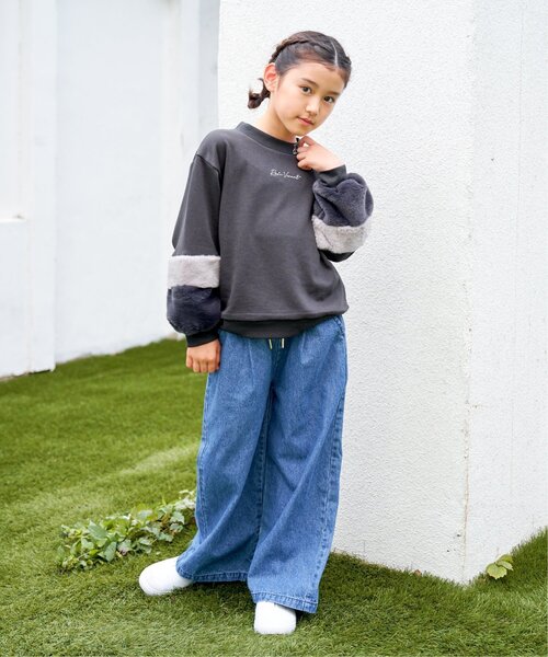 ikka（イッカ）の「袖ファー刺繍ラインストーンプルオーバー（120~160cm）（スウェット・キッズ・オフホワイト/ブルー/ダークグレー/ミント・120/130/140/150/160）」の6枚目の写真