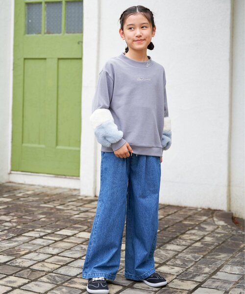 ikka（イッカ）の「袖ファー刺繍ラインストーンプルオーバー（120~160cm）（スウェット・キッズ・オフホワイト/ブルー/ダークグレー/ミント・120/130/140/150/160）」の9枚目の写真