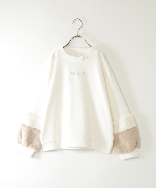 ikka（イッカ）の「袖ファー刺繍ラインストーンプルオーバー（120~160cm）（スウェット・キッズ・オフホワイト/ブルー/ダークグレー/ミント・120/130/140/150/160）」の2枚目の写真