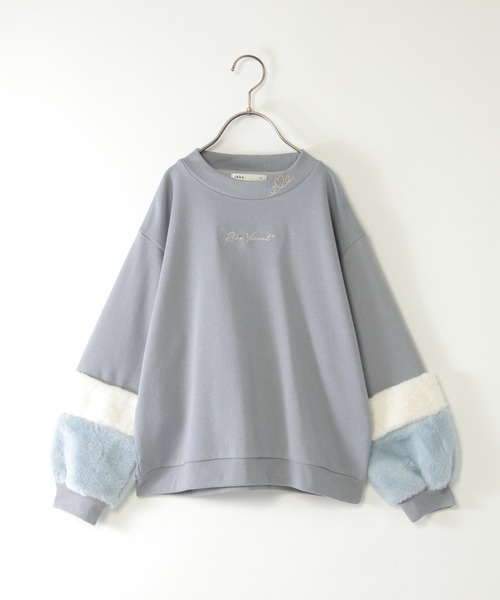 ikka（イッカ）の「袖ファー刺繍ラインストーンプルオーバー（120~160cm）（スウェット・キッズ・オフホワイト/ブルー/ダークグレー/ミント・120/130/140/150/160）」の4枚目の写真