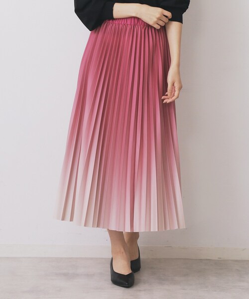 セール】グラデーションプリーツスカート【洗濯機OK/防シワ