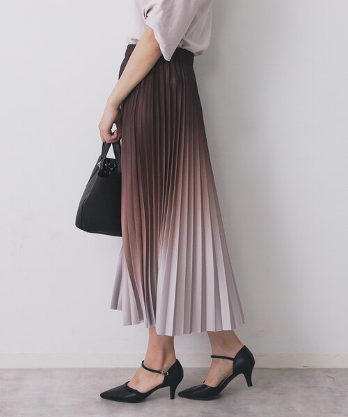 セール】グラデーションプリーツスカート【洗濯機OK/防シワ