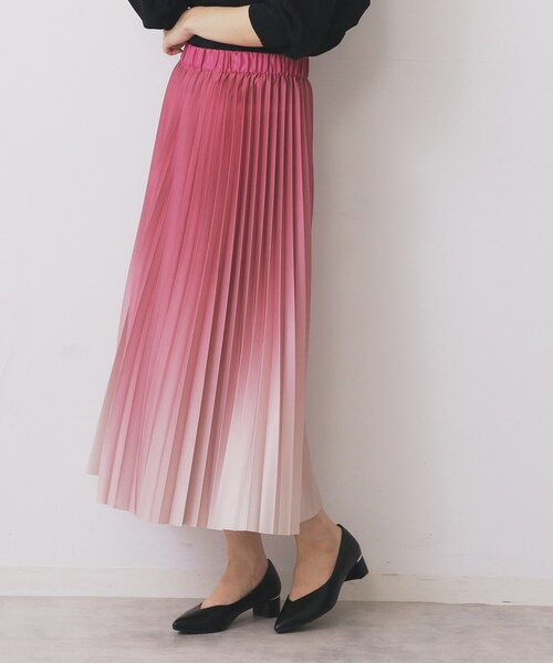 セール】グラデーションプリーツスカート【洗濯機OK/防シワ