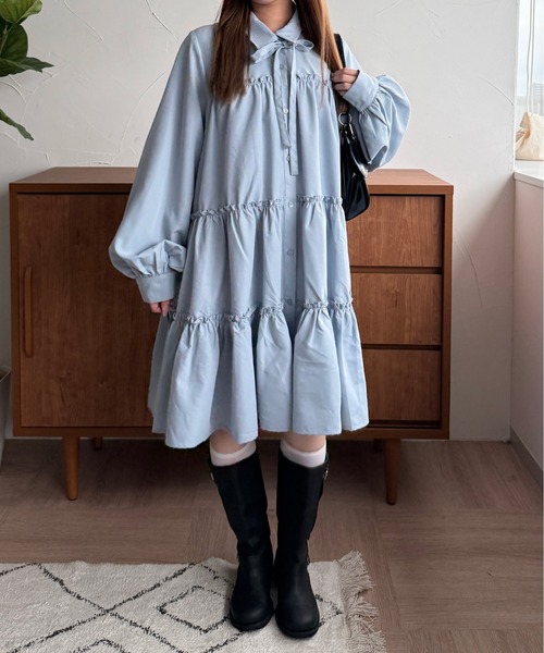 kutir（クティール）の「【新色追加】【紐付き】マルチウェイアソートティアードシャツワンピース/チュニック（シャツワンピース・レディース・ブラック系その他/アイボリー/ブラック/サックスブルー/ネイビー/ブラウン/レッド/グレー/ライトグリーン/ボルドー・FREE）」の8枚目の写真