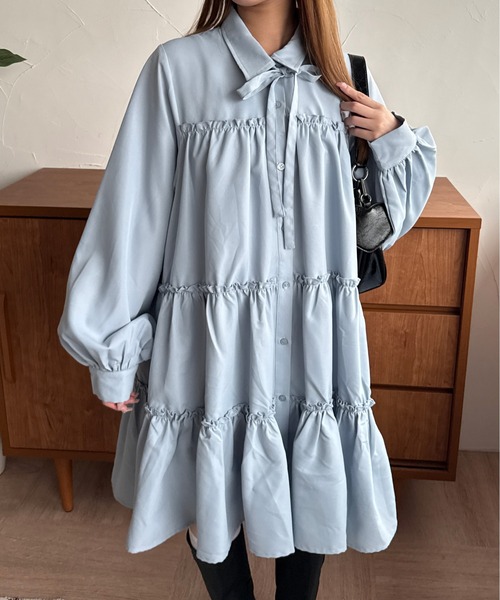 kutir（クティール）の「【新色追加】【紐付き】マルチウェイアソートティアードシャツワンピース/チュニック（シャツワンピース・レディース・ブラック系その他/アイボリー/ブラック/サックスブルー/ネイビー/ブラウン/レッド/グレー/ライトグリーン/ボルドー・FREE）」の11枚目の写真